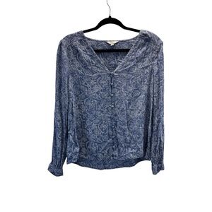 Lucky Brand Blue Floral Long Sleeve Peasant Blouse Button Front Size Small